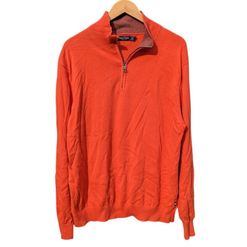 Preppy orange Nautica pull over shacket fall warm outerwear fishing golf XL